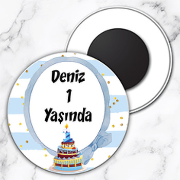 1 Yaş Pasta Temalı Daire Plastik Magnet