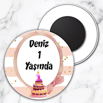 1 Yaş Pasta Temalı Daire Plastik Magnet