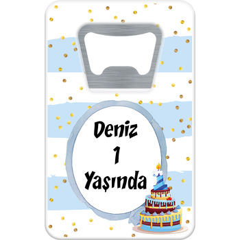 1 Yaş Pasta Temalı Dikdörtgen Magnet Açacak