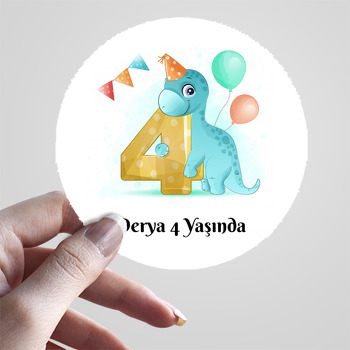 4 Yaş Dinazor Temalı Parti Sticker