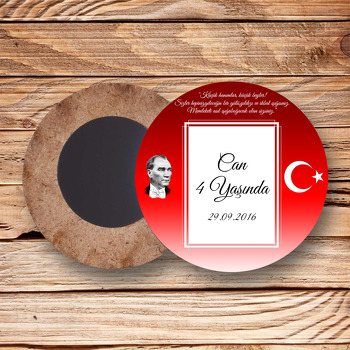 Atatürk ve Bayrak Temalı Resimli Ahşap Daire Magnet