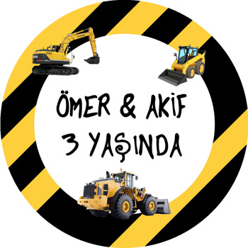 İnsaat Arabaları Temalı Doğum Günü Sticker