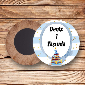 1 Yaş Pasta Temalı Ahşap Daire Magnet