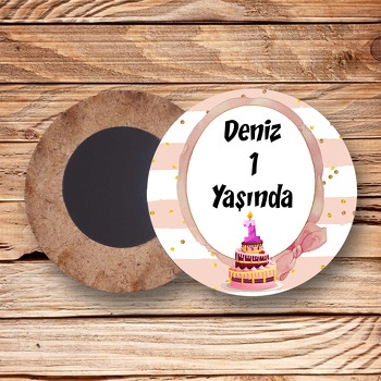 1 Yaş Pasta Temalı Ahşap Daire Magnet