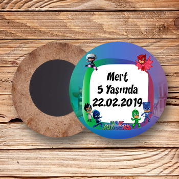 Pijamaskeliler 2 Temalı Ahşap Daire Magnet