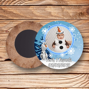 Olaf Frozen Temalı Resimli Ahşap Daire Magnet