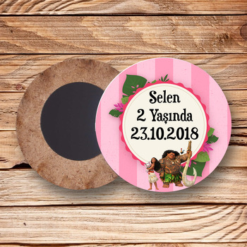 Moana Pink Temalı Ahşap Daire Magnet