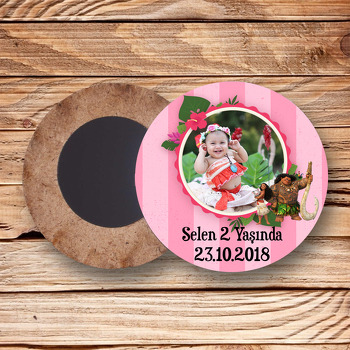 Moana Pink Temalı Resimli Ahşap Daire Magnet