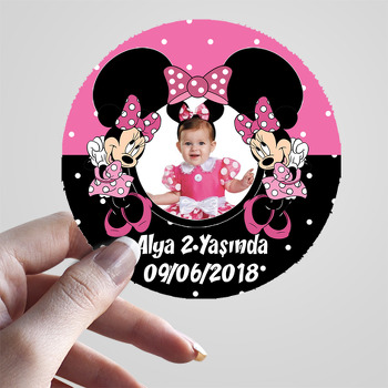 Pembe Siyah Minnie Mouse Temalı Resimli Sticker