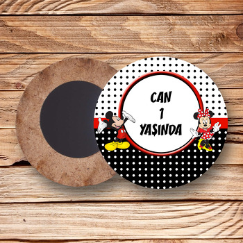 Mickey Mouse Temalı Ahşap Daire Magnet