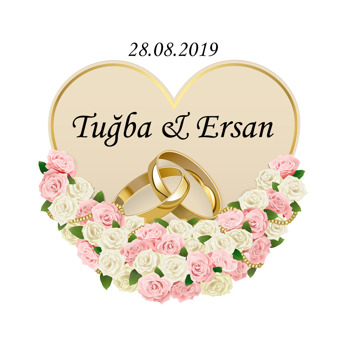 Pembe Beyaz Güller ve Alyans Temalı Söz Nişan Nikah Sticker