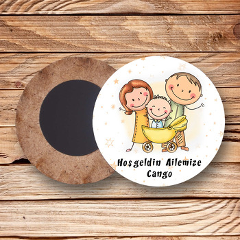 Hoşgeldin Oğlum Aile Temalı Ahşap Daire Magnet