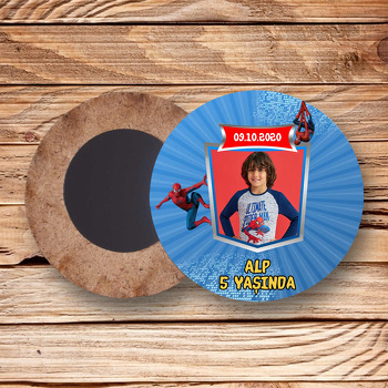 Spiderman Temalı Resimli Ahşap Daire Magnet