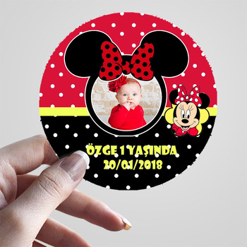 Kırmızı Siyah Minnie  Temalı Resimli Sticker