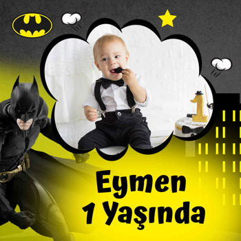 Batman ile Gotham Şehri Temalı Kare Doğum Günü Afiş