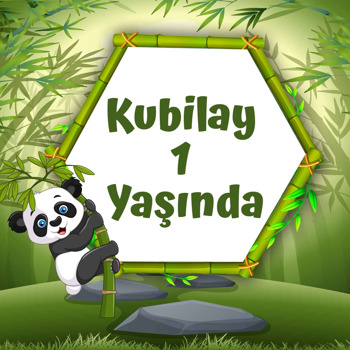 Panda ile Bambu Ormanı Temalı Kare Doğum Günü Afiş