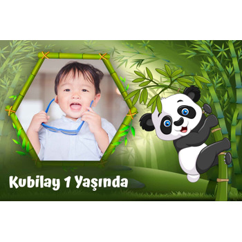 Panda ile Bambu Ormanı Temalı Doğum Günü Magnet