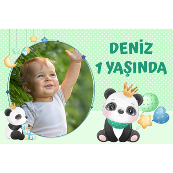 Panda ile Yıldızlı Çerçeve Temalı Doğum Günü Magnet