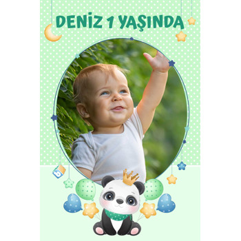 Panda ile Yıldızlı Çerçeve Temalı Doğum Günü Afiş