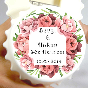 Pembe Çiçekler 3 Temalı Söz Nişan Nikah Kapak Şeklinde Magnet Açacak