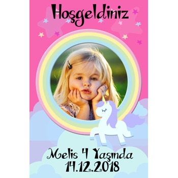 Unicorn Pink  Temalı Doğum Günü Magnet