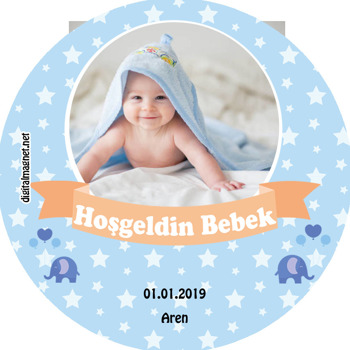 Miniş Fil Temalı Hoşgeldin Bebek Akrilik Daire Magnet