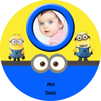 Minion Temalı Resimli Akrilik Daire Magnet