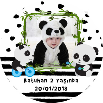 Sevimli Panda Temalı Resimli Akrilik Daire Magnet