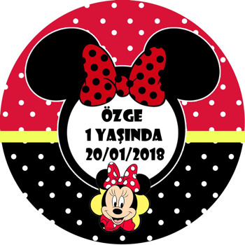 Kırmızı Siyah Minnie  Temalı Akrilik Daire Magnet