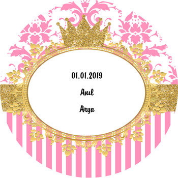 Gold Pink Damask Temalı Akrilik Daire Magnet