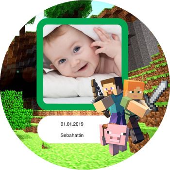 Minecraft Temalı Resimli Akrilik Daire Magnet