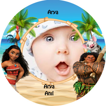 Moana Temalı Resimli Akrilik Daire Magnet