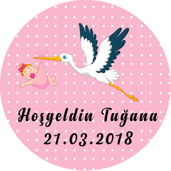 Leylek Temalı Hoşgeldin Bebek Akrilik Daire Magnet