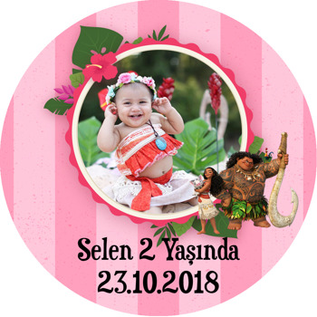 Moana Pink Temalı Resimli Akrilik Daire Magnet