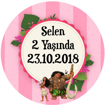 Moana Pink Temalı Akrilik Daire Magnet