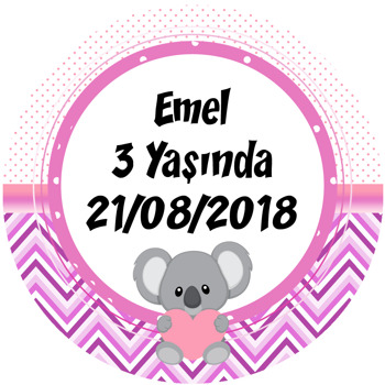 Koala Pembe Temalı Akrilik Daire Magnet