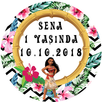 Moana ve Tropikal Temalı Akrilik Daire Magnet