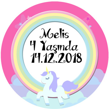 Unicorn Pink  Temalı Akrilik Daire Magnet