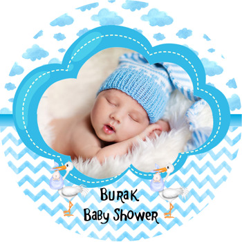 Mavi Bulut Baby Shower Temalı Resimli Akrilik Daire Magnet