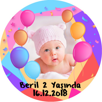 Balon ve Confetti Temalı Resimli Akrilik Daire Magnet