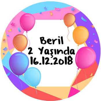 Balon ve Confetti Temalı Akrilik Daire Magnet