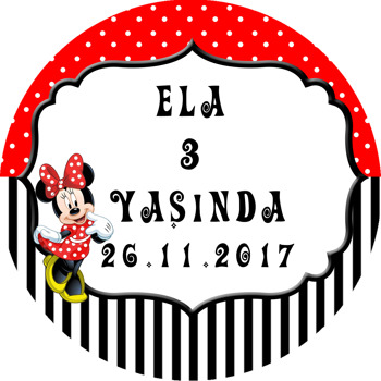 Kırmızı Minnie Mouse Temalı Akrilik Daire Magnet