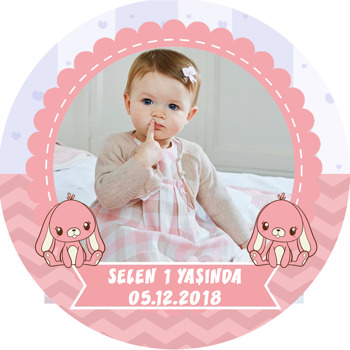 Pembe Tavşan Temalı Resimli Akrilik Daire Magnet