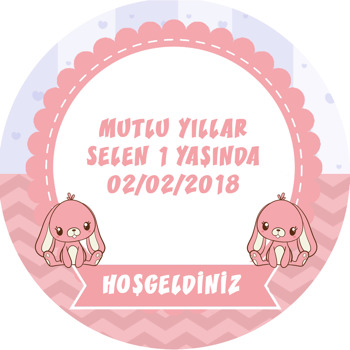 Pembe Tavşan Temalı Akrilik Daire Magnet