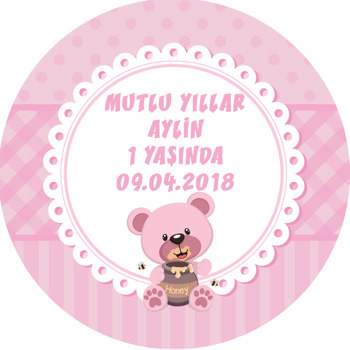 Pembe Kalpli Ayıcık Temalı Akrilik Daire Magnet