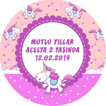 Unicorn Temalı Akrilik Daire Magnet