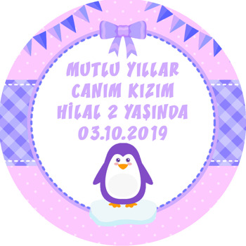 Pembe Penguen Temalı Akrilik Daire Magnet