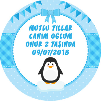 Mavi Penguen Temalı Akrilik Daire Magnet