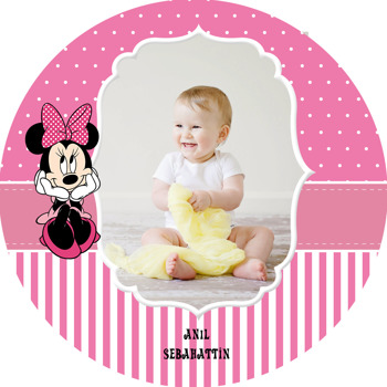 Minnie Mouse Temalı Resimli Akrilik Daire Magnet