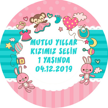 Pembe Oyuncak Tavşan Temalı Akrilik Daire Magnet